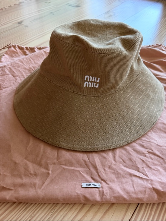 Miu Miu Accessories - Miu Miu Brown/Tan Cotton Bucket Hat with White Logo